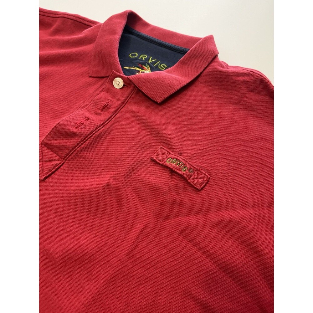 Orvis FLY FISHING Polo Shirt Men’s XL Red Solid Short Sleeve Embroidered
